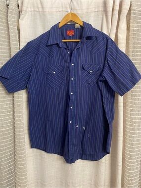 Vintage Ely Plains Striped Western Pearl Snap Shirt Mens XL Distressed Blue